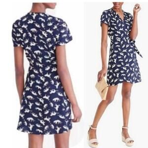 J. Crew Print Wrap Mini Dress Navy Blue Leopard Cheetah Cat Animal Print sz 00